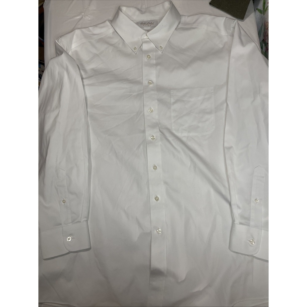 Roundtree & Yorke Gold Label Fitted Dress Shirt White 100% Cotton Pinpoint 17/34